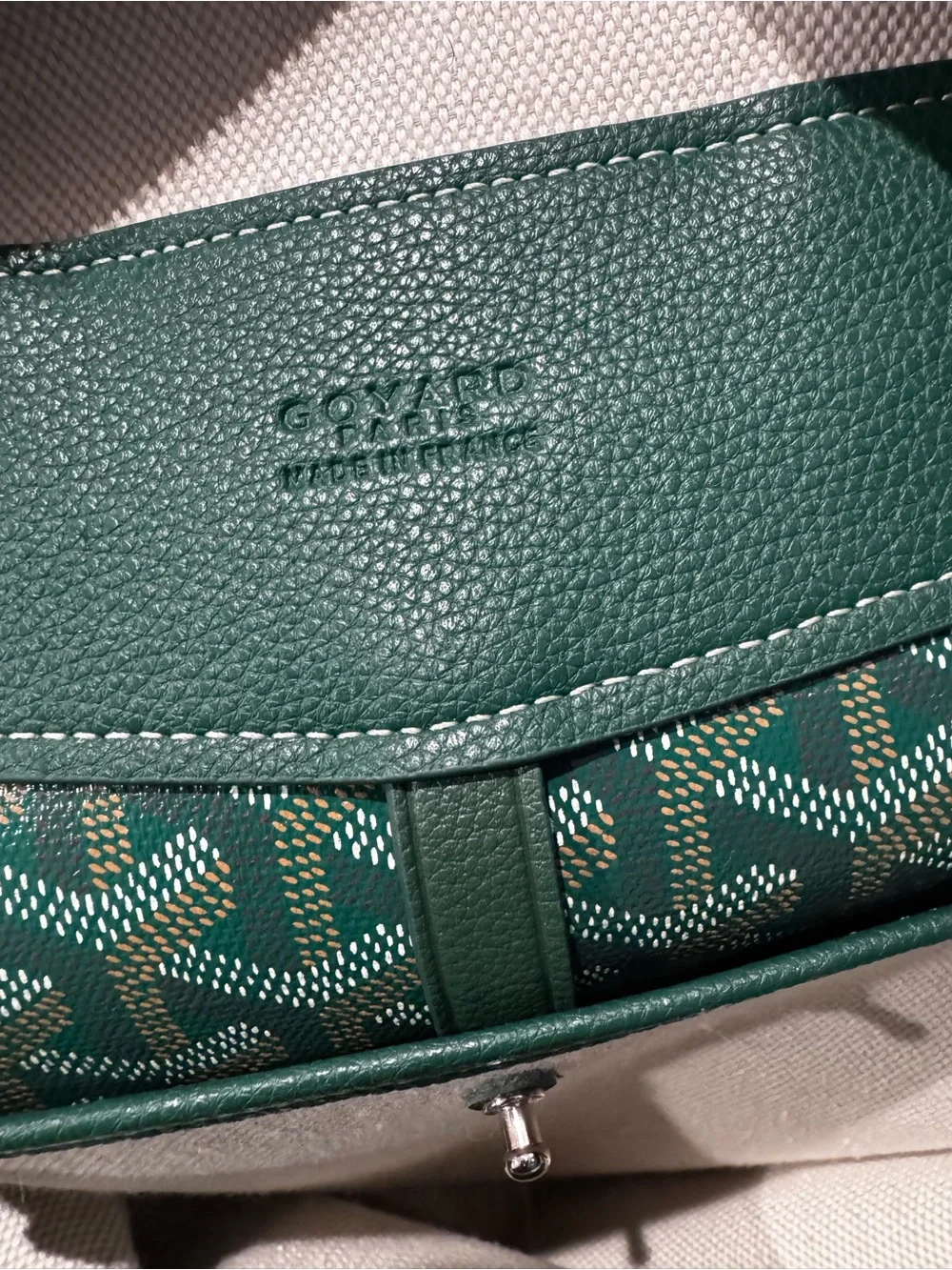 Goyard Green Chevron Canvas Backpack with Leather Trim